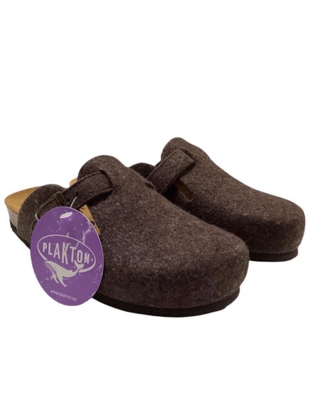 Plakton Clogs Women 6.5 37 Brown Blogg Felted Wool Cork Slip On Soft Footbed NEW